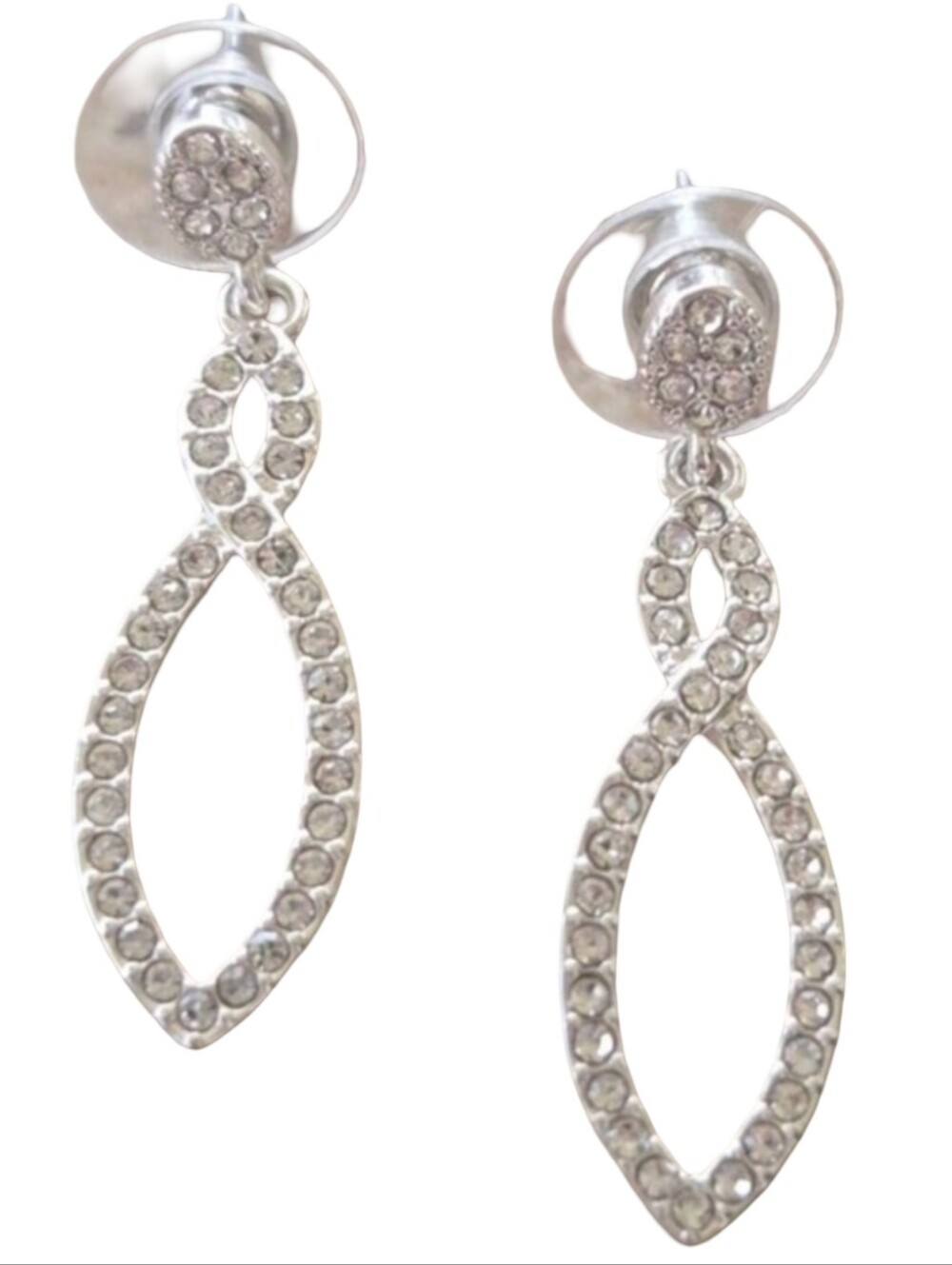 Anne Klein 1.5" Silver Tone Pavé Rhinestone Open Marquise Twist Drop Earrings